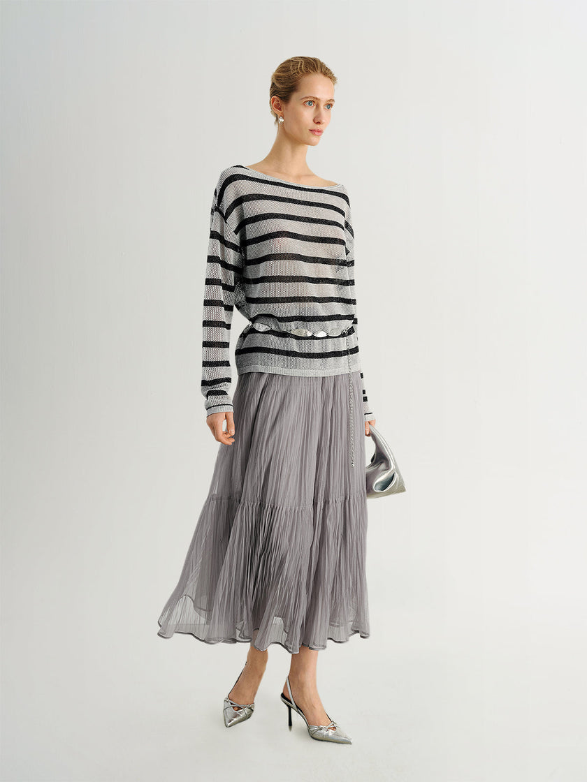 Oversized Striped Knit Pullover