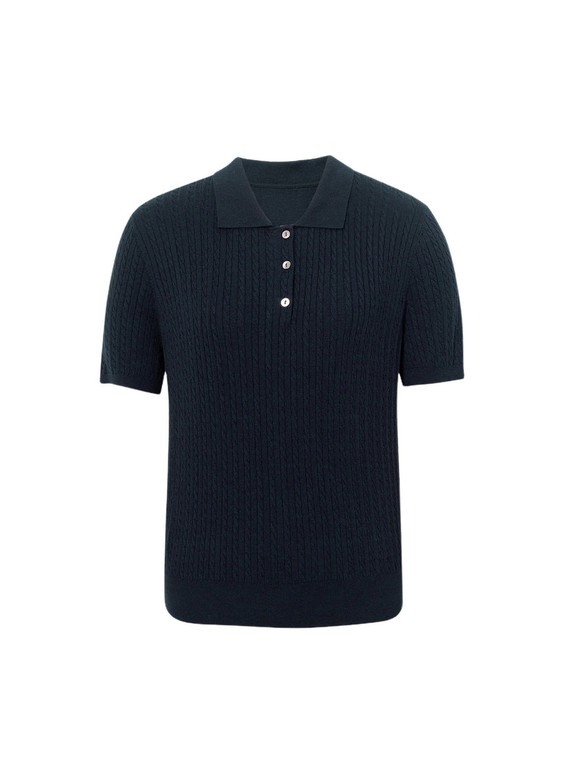 Ribbed-Knit Polo Shirt