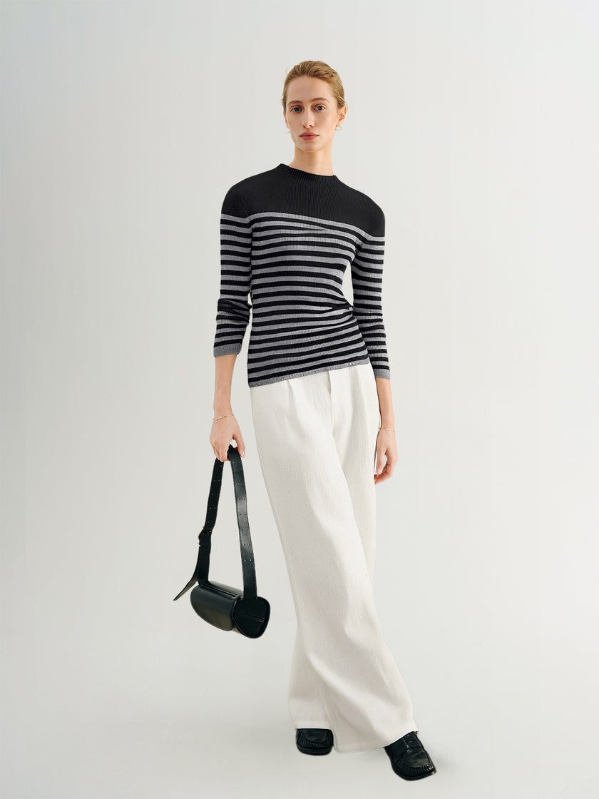 Striped Long-Sleeve Fitted Top