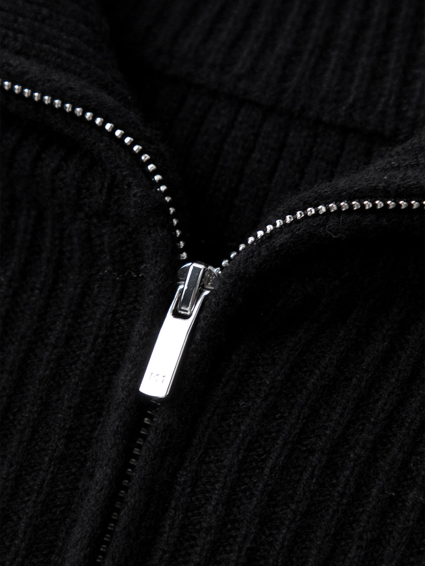 Striped Pure Wool Zipper Polo Sweater