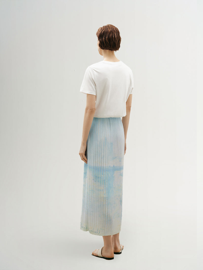 Straight-Cut Pleated Maxi Skirt