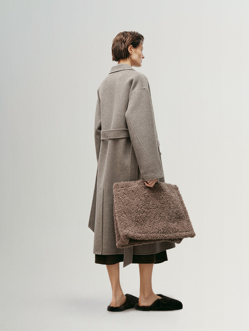 Lapel Wool-Angora Midi Coat