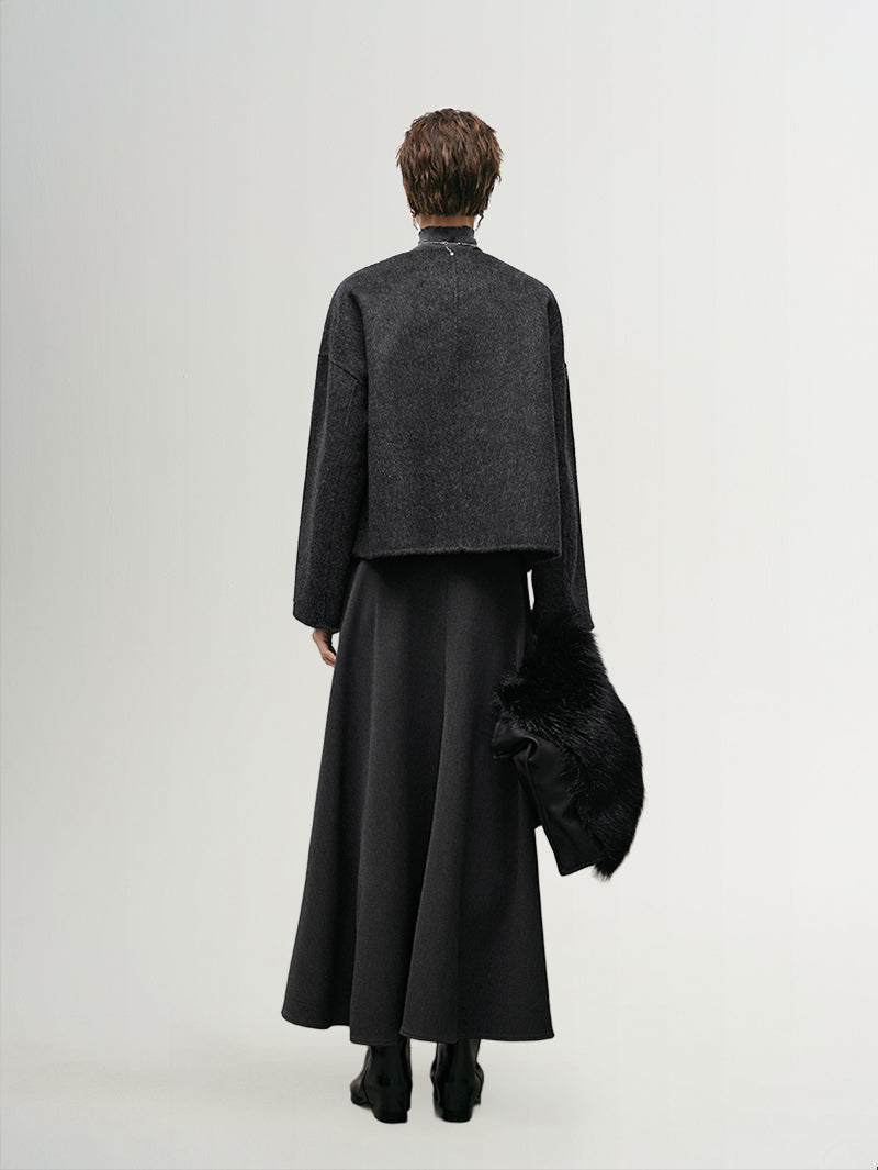 Crew Neck Wool Silk Coat - MEILLEUR MOMENT OFFICIAL STORE NEW YORK