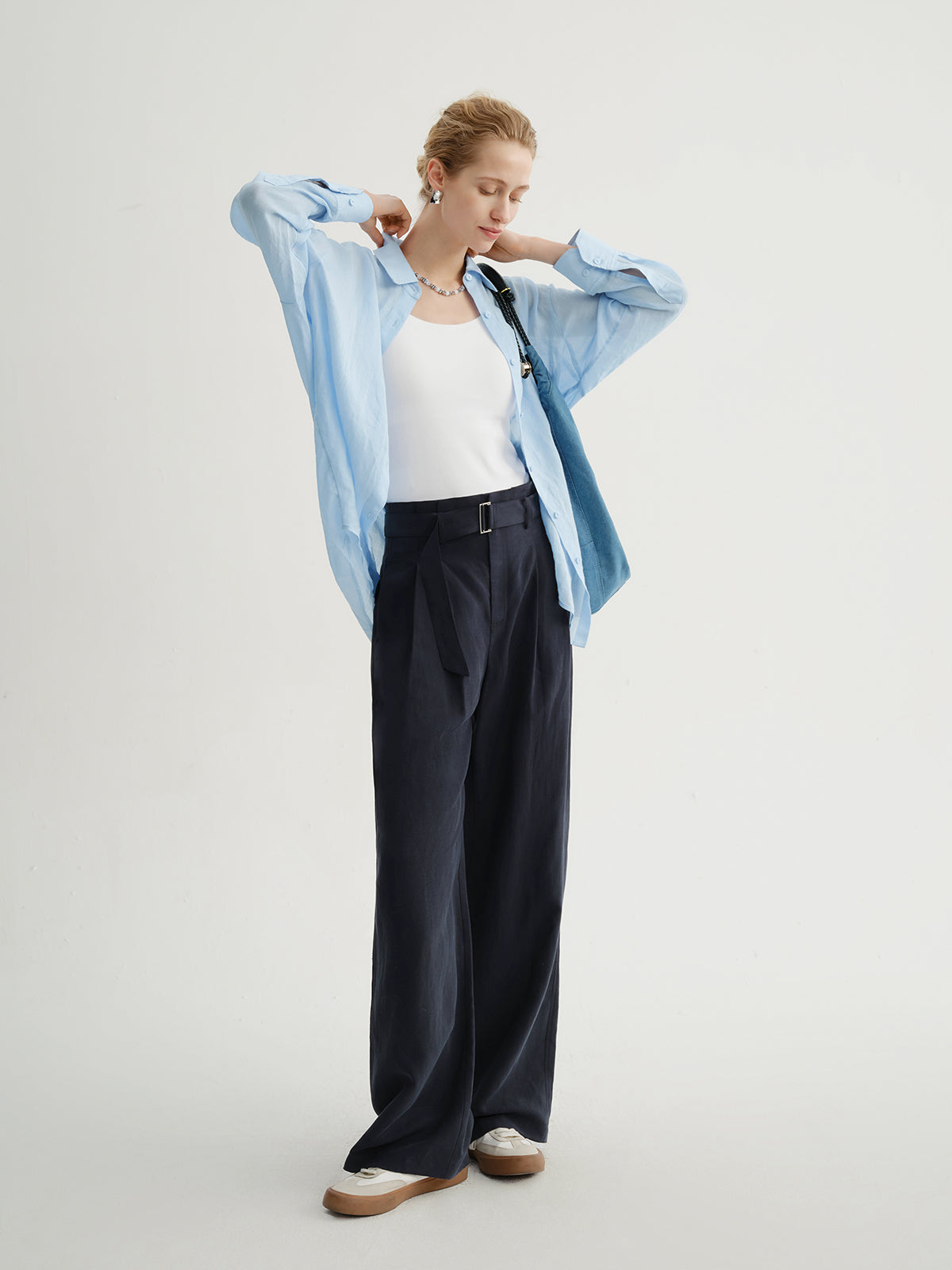 MEILLEUR MOMENT Lyocell Pants -Styled with Blue Shirt