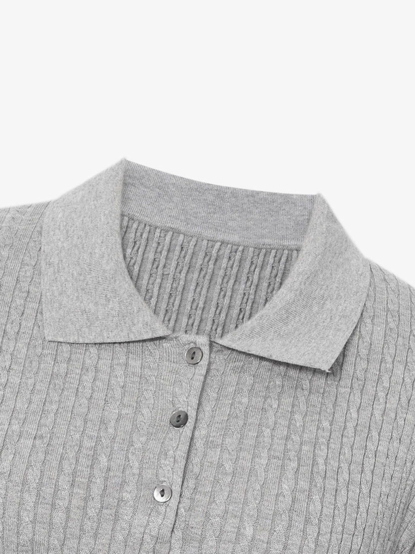 Polo Neck Short Sleeves Cotton Knitwear