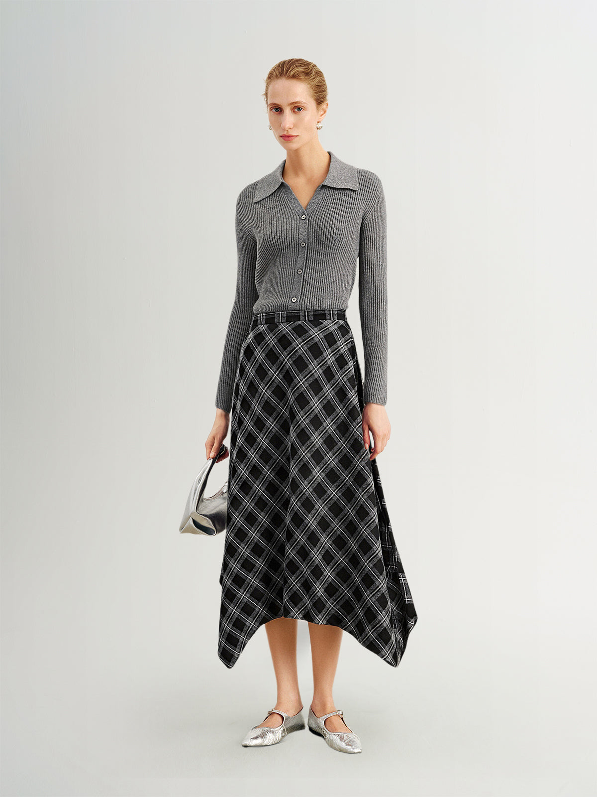 Handkerchief Plaid Hem Maxi Skirt
