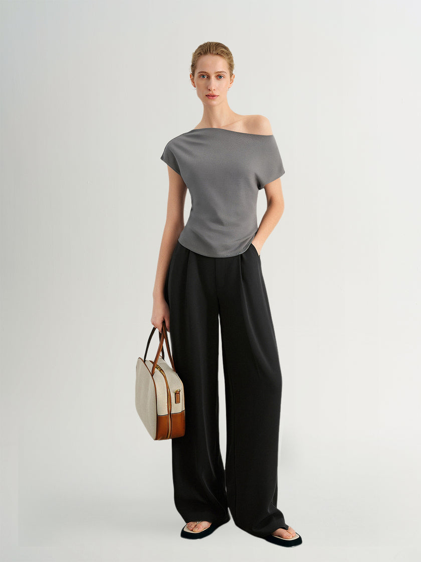 Gray Drape-Neck Top