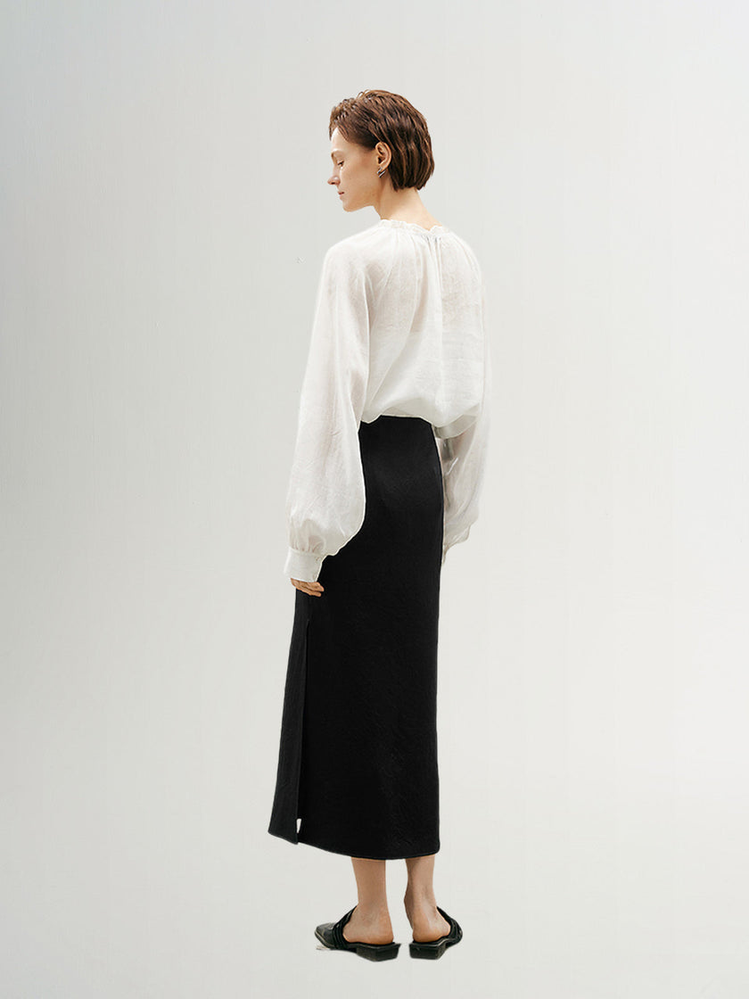 Tie Neck Natural Ramie Blouse Shirt