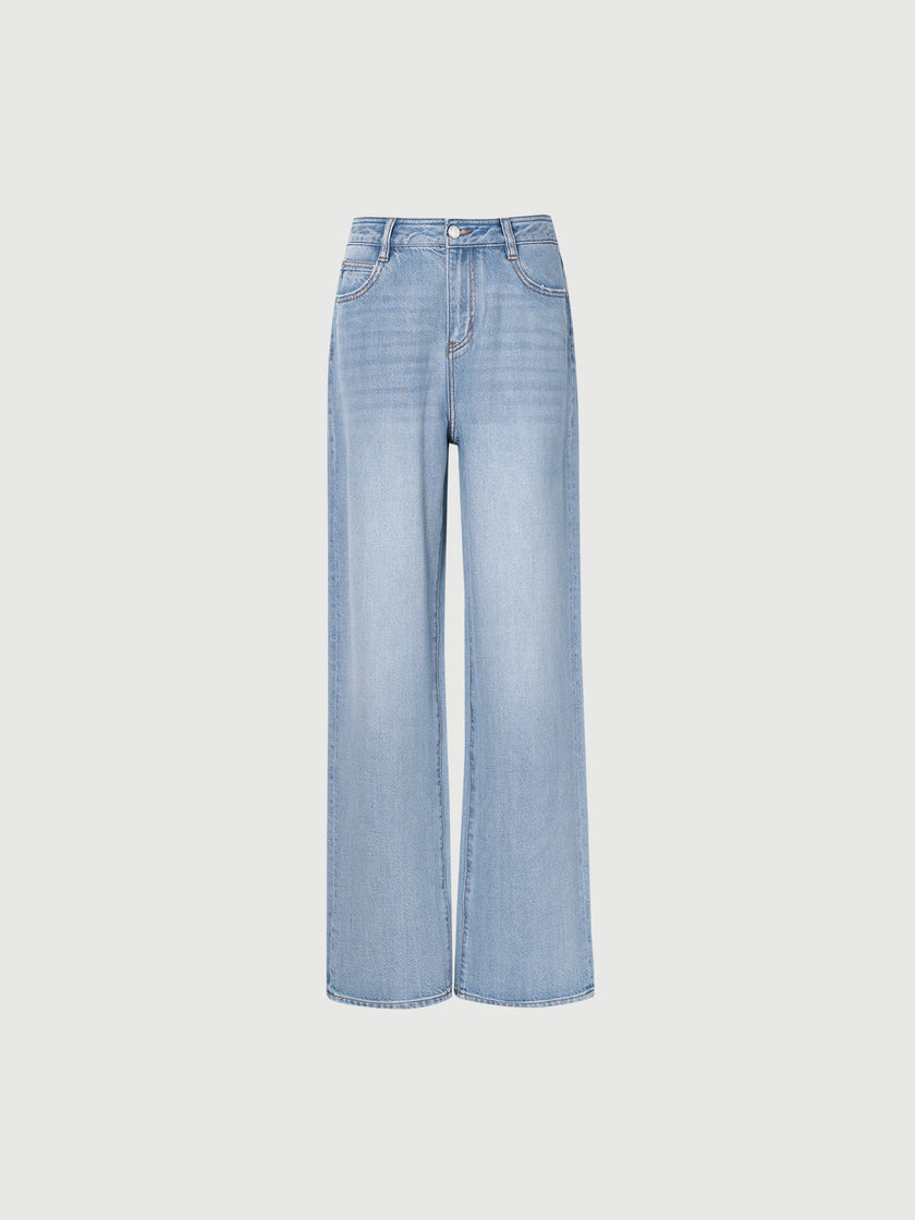 Light blue jeans on a white background