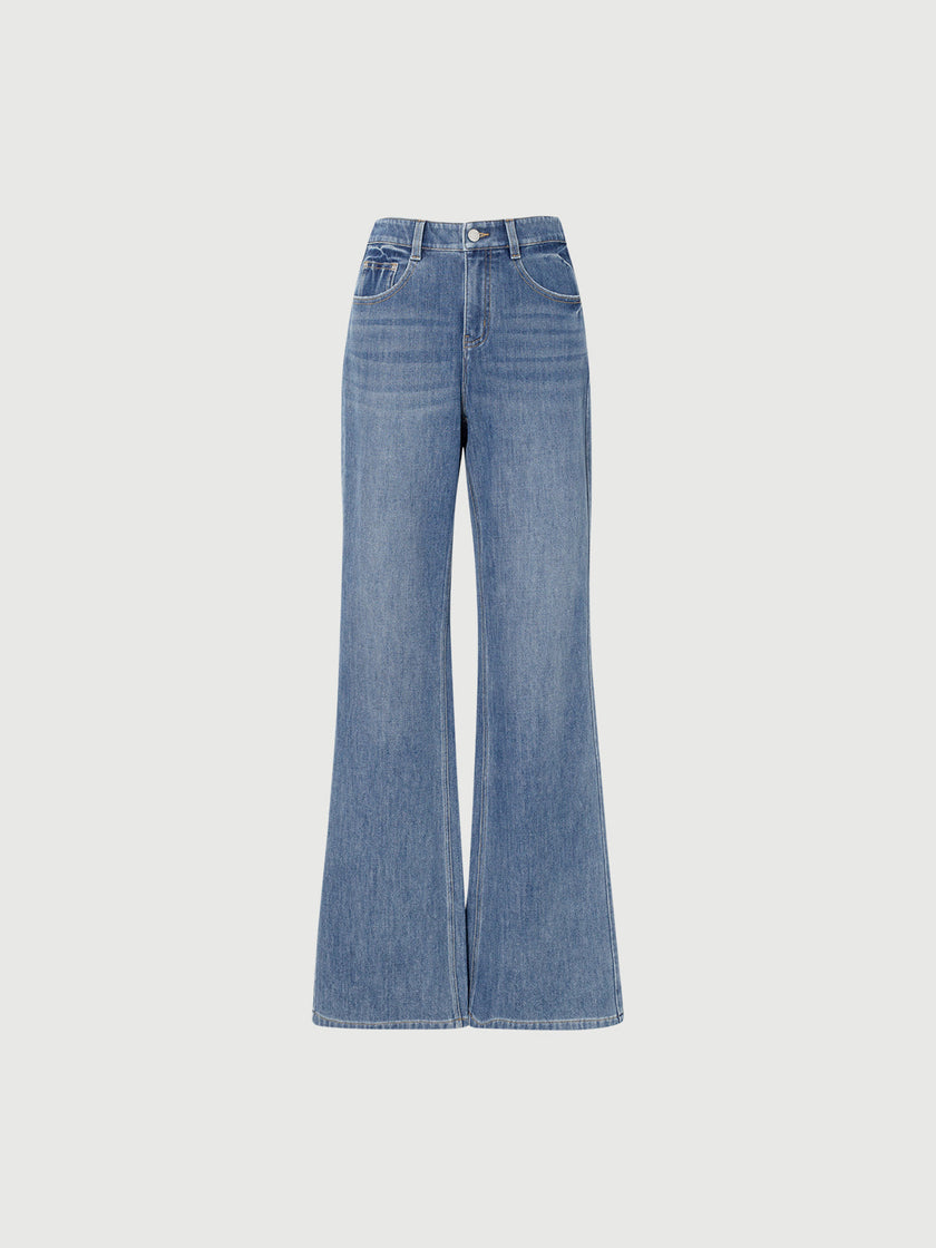 MEILLEUR MOMENT Indigo Blue Flared Jeans - Front View