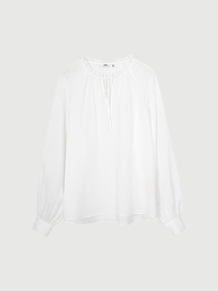Tie Neck Natural Ramie Blouse Shirt