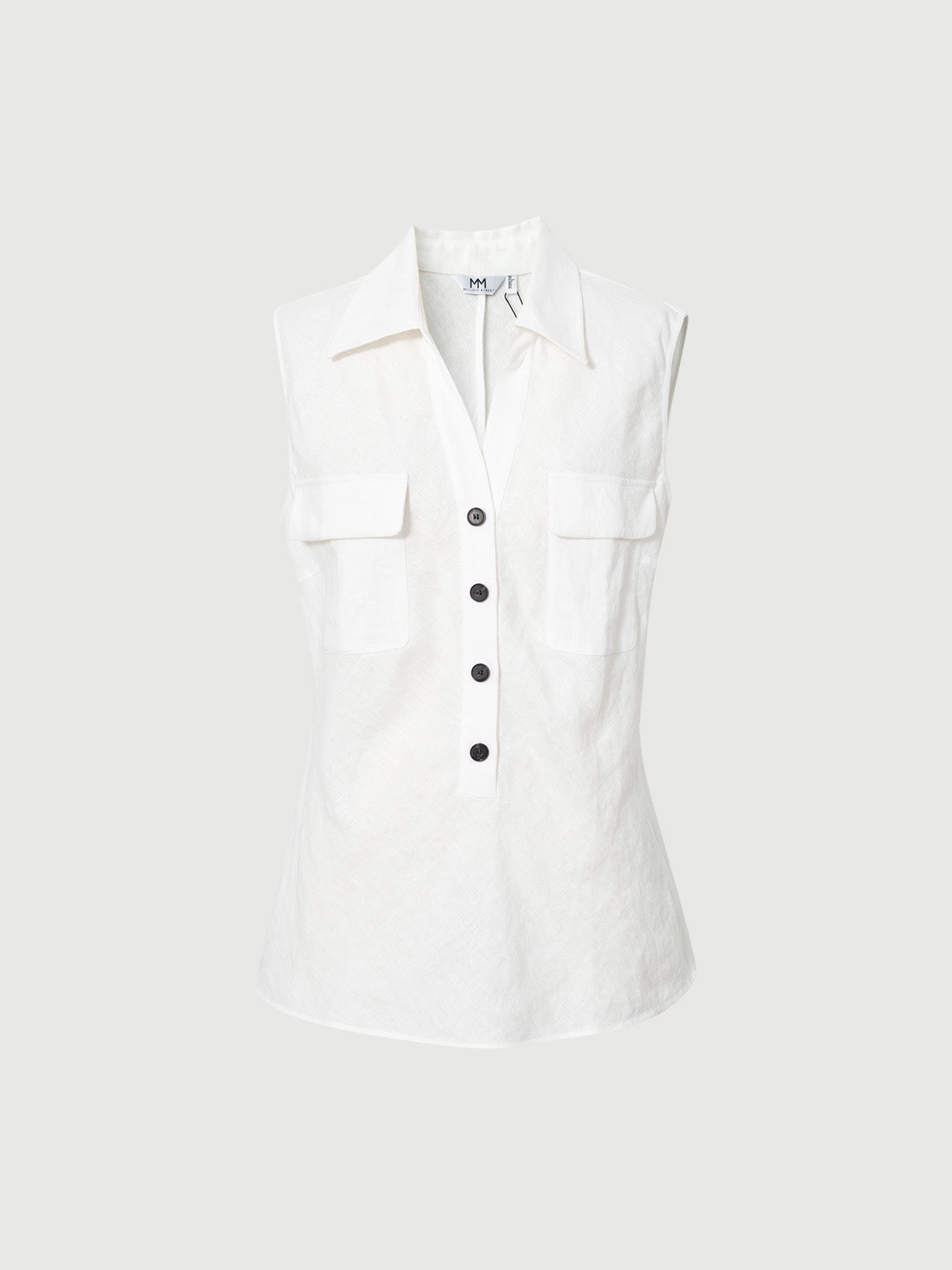 Sleeveless Polo 100% Linen Top