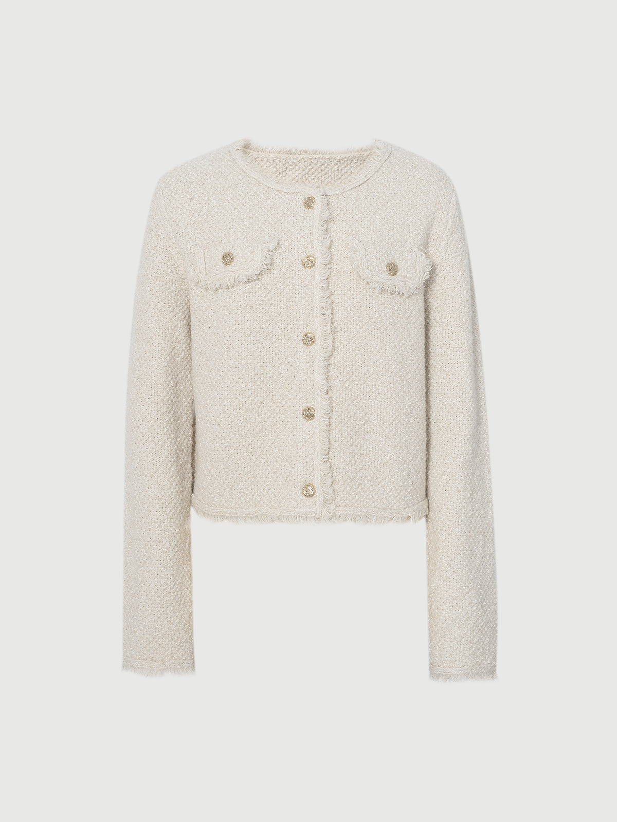 Metallic Thread Crewneck Knit Cardigan