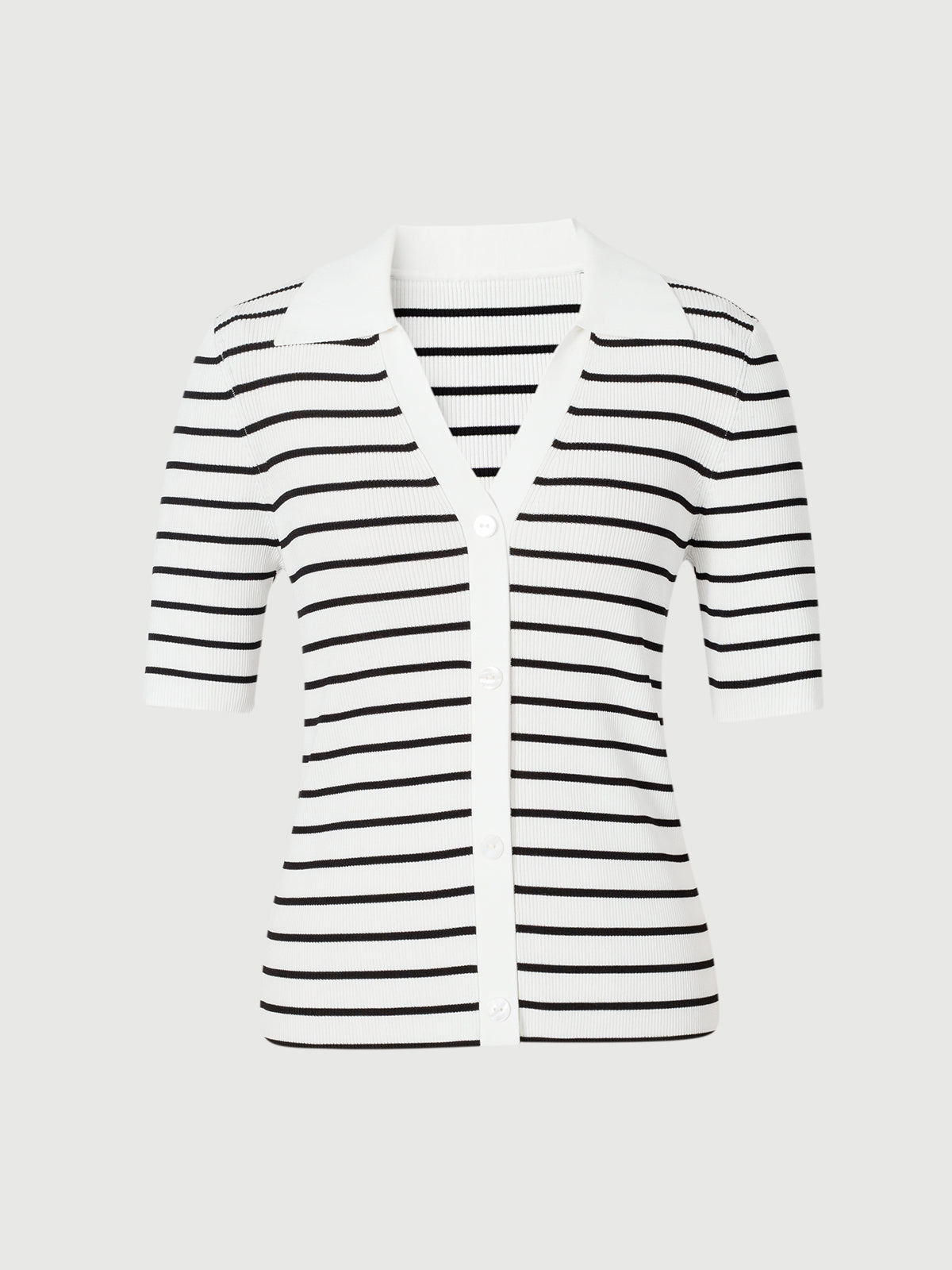 Striped Collared V‑Neck Top
