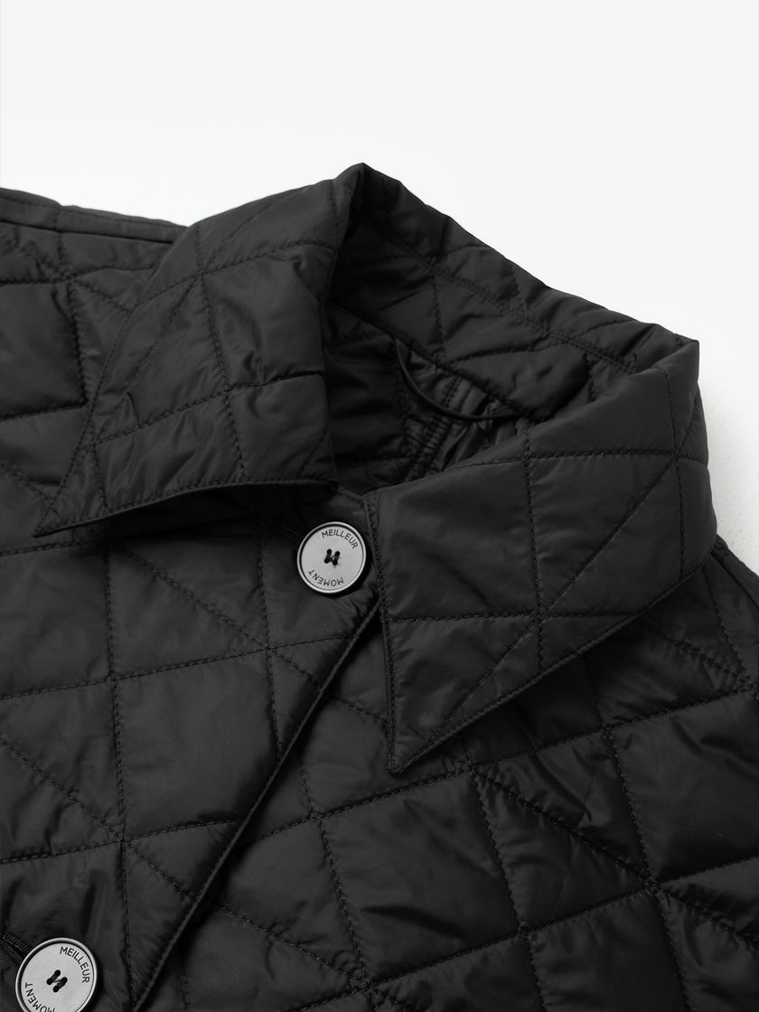 Lapel Collar Quilted Maxi Jacket