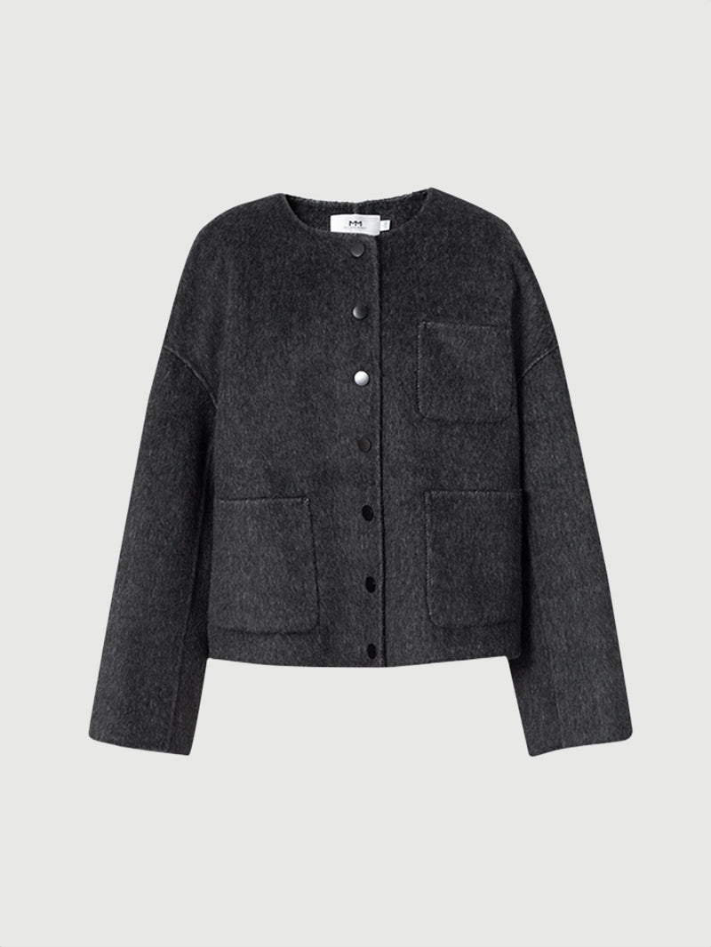 Crew Neck Wool Silk Coat - MEILLEUR MOMENT OFFICIAL STORE NEW YORK