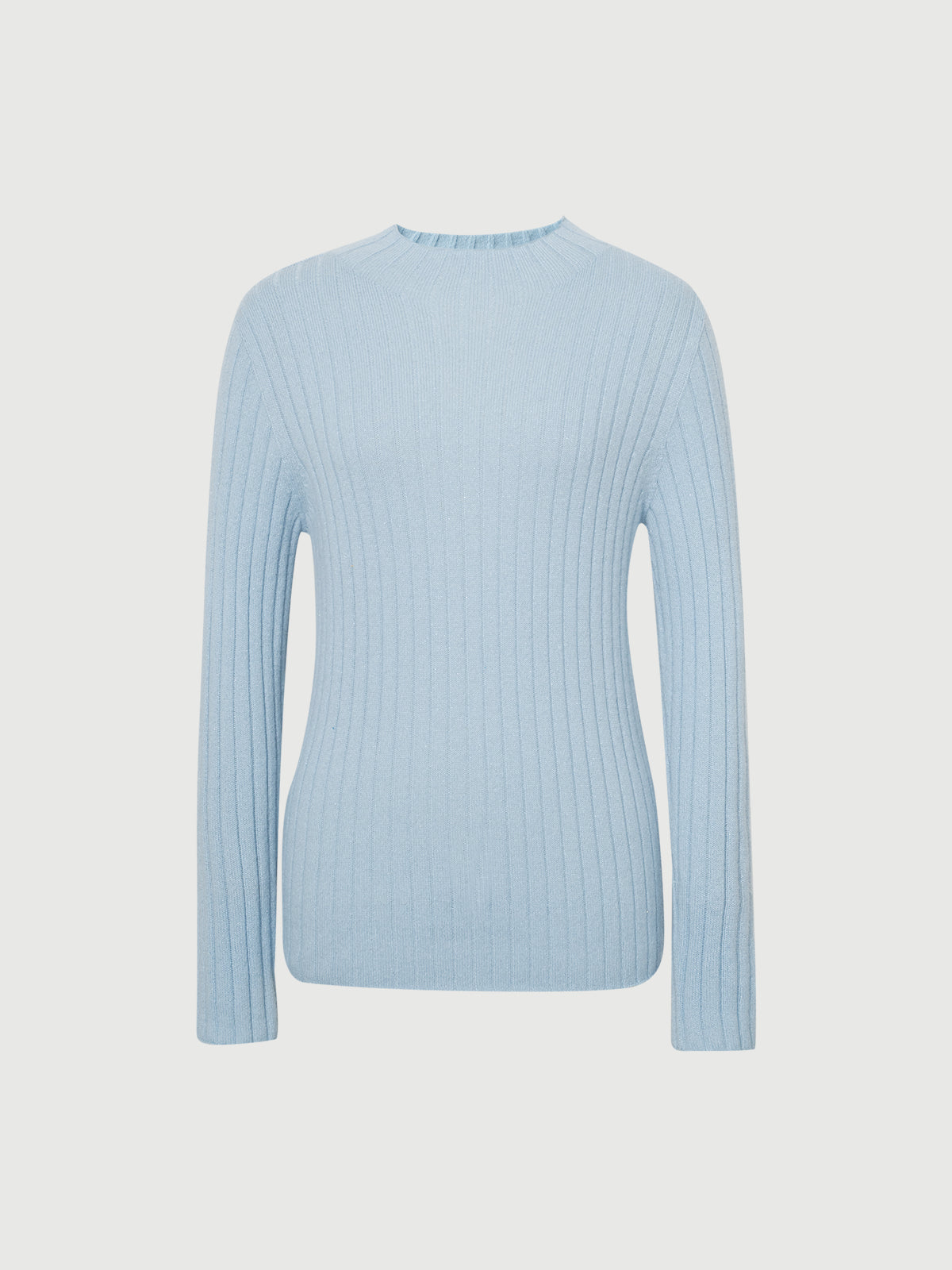 Light blue ribbed sweater on a light gray background