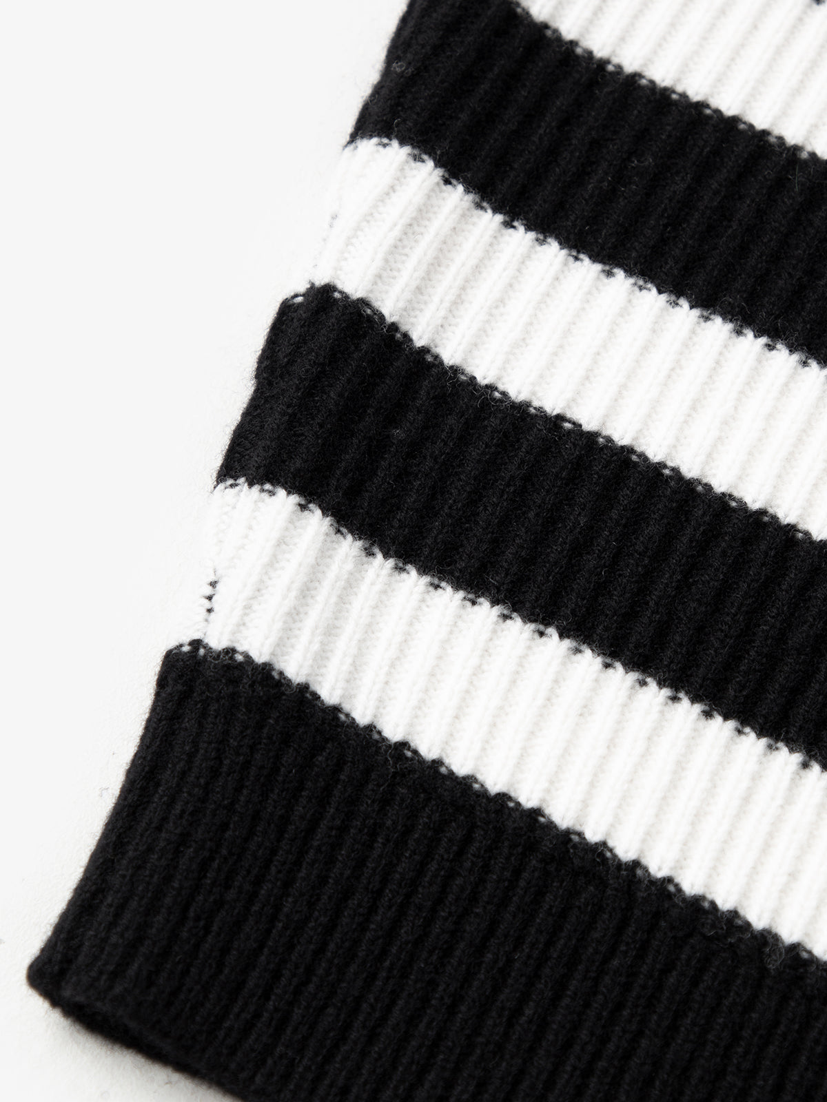 Striped Pure Wool Zipper Polo Sweater
