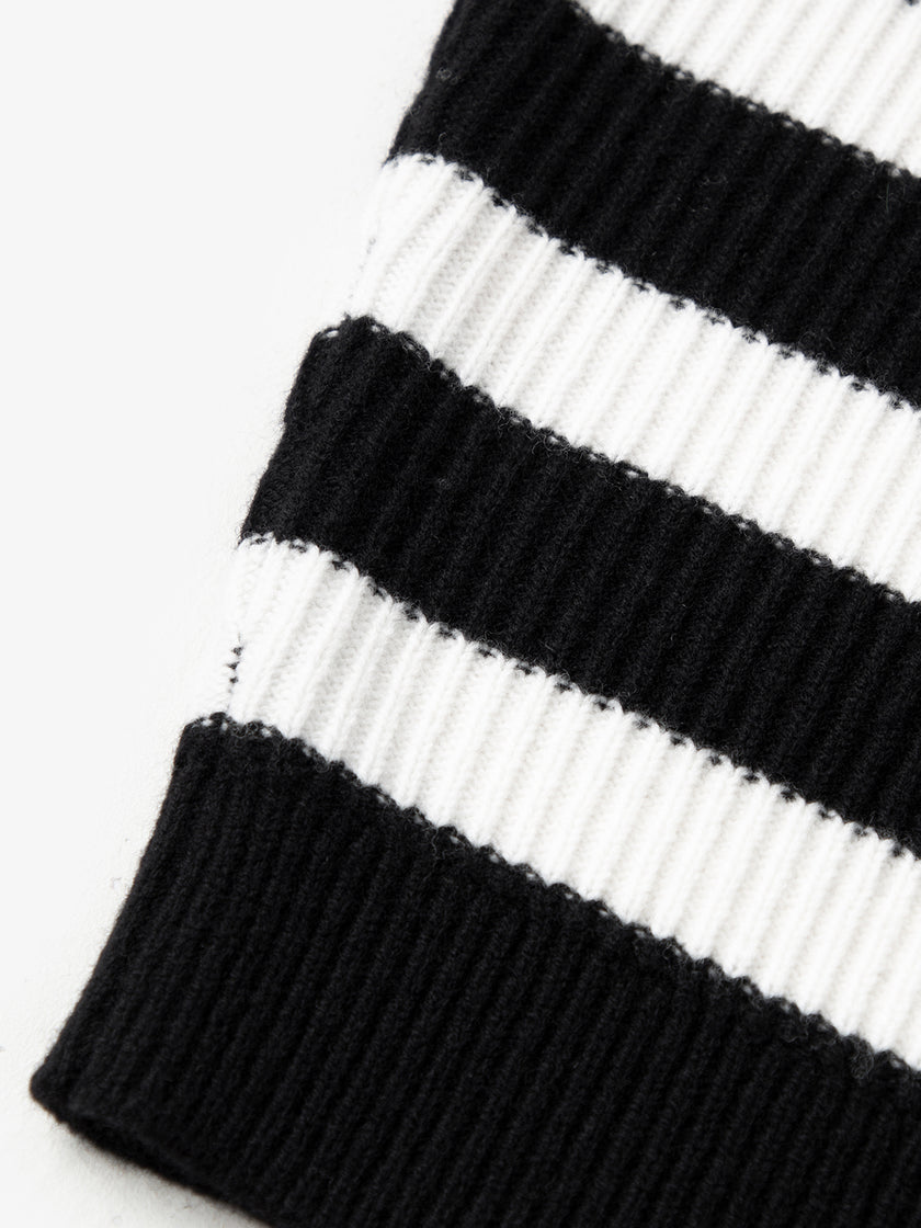 Striped Pure Wool Zipper Polo Sweater
