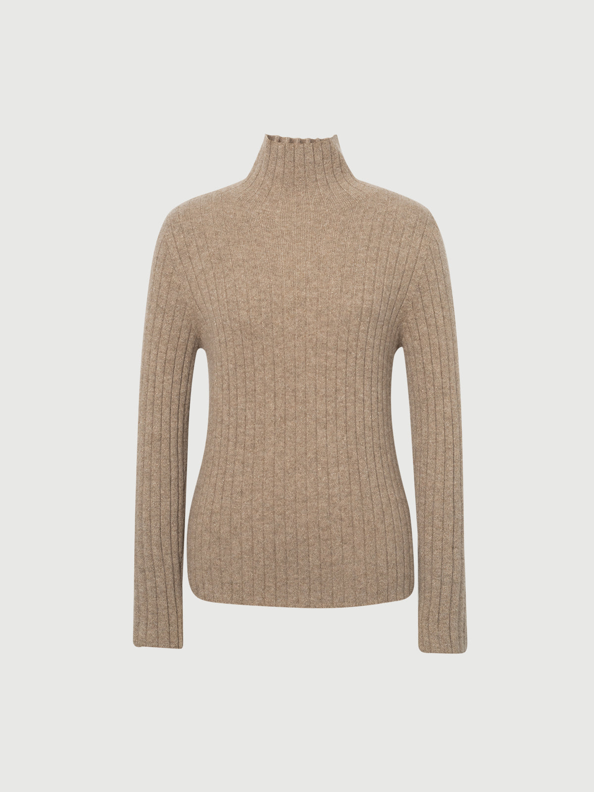 Beige ribbed sweater on a light gray background