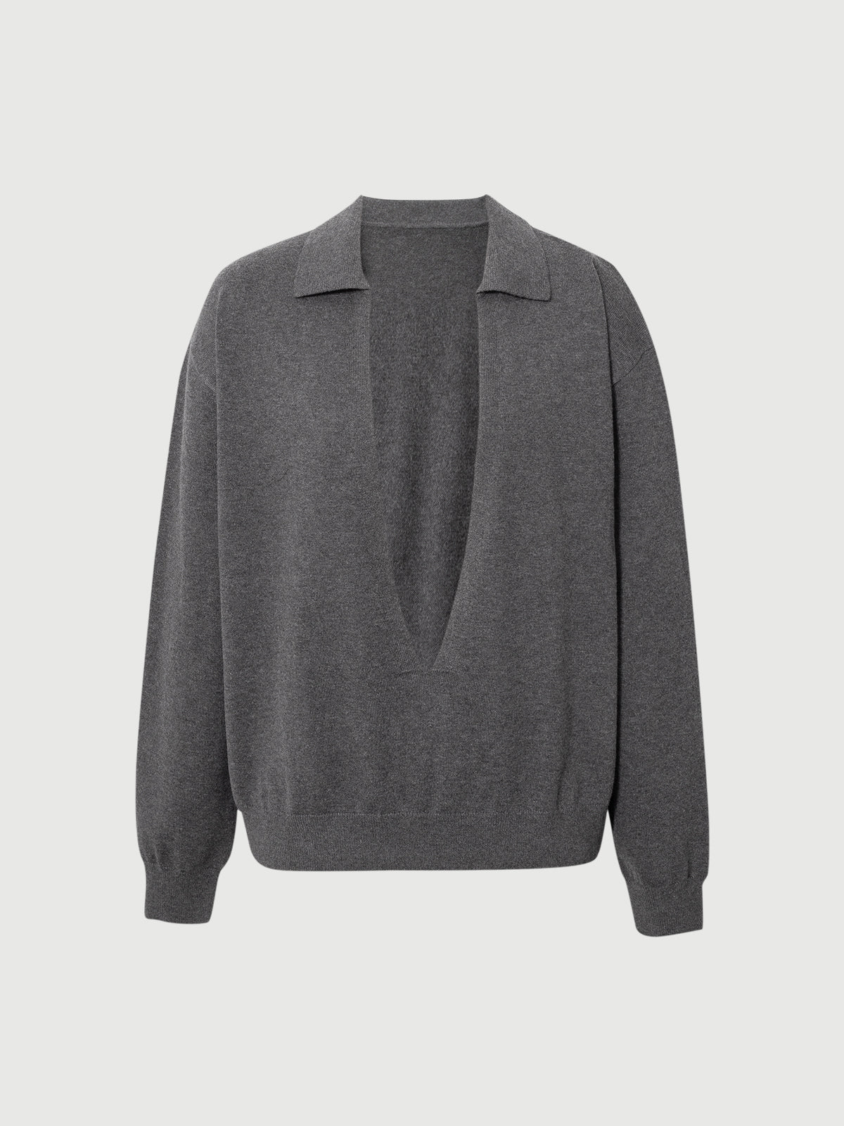 Deep V-Collar Long-Sleeve Knit Top