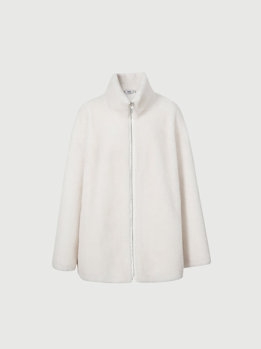 Pure Wool Zipper Fluffy Coat