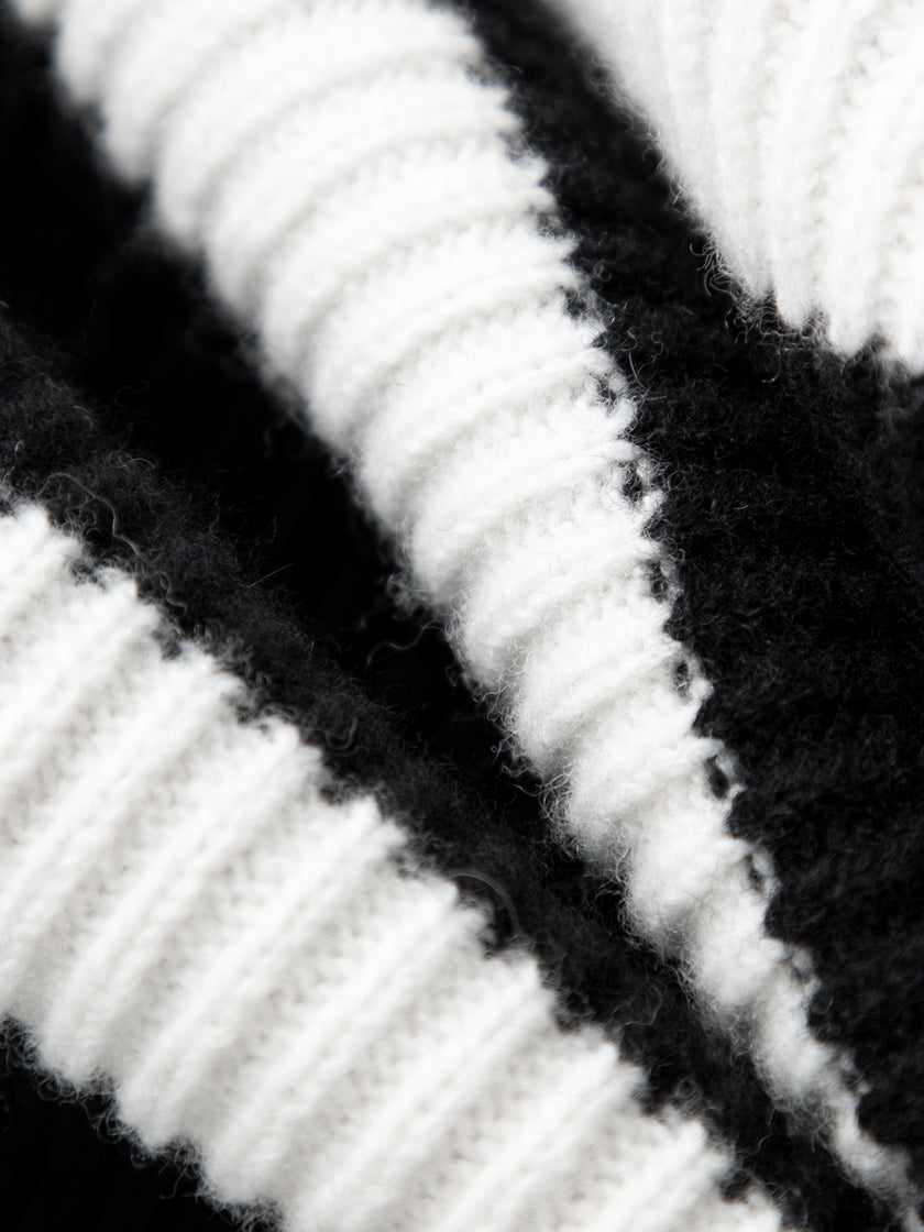 Striped Pure Wool Zipper Polo Sweater