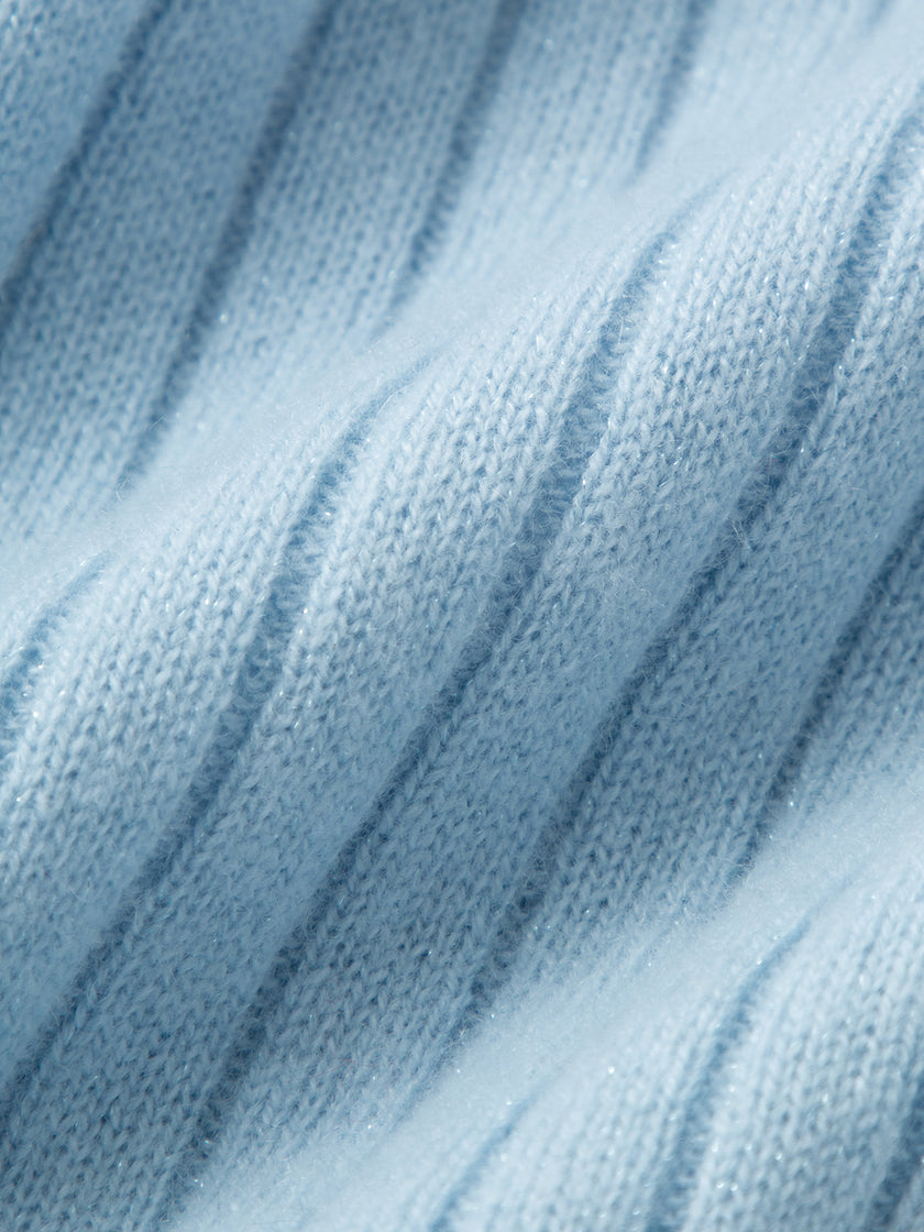Close-up of textured blue fabric with horizontal lines