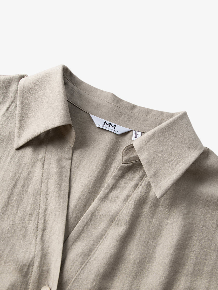 Polo Neck Tie-Front Blouse