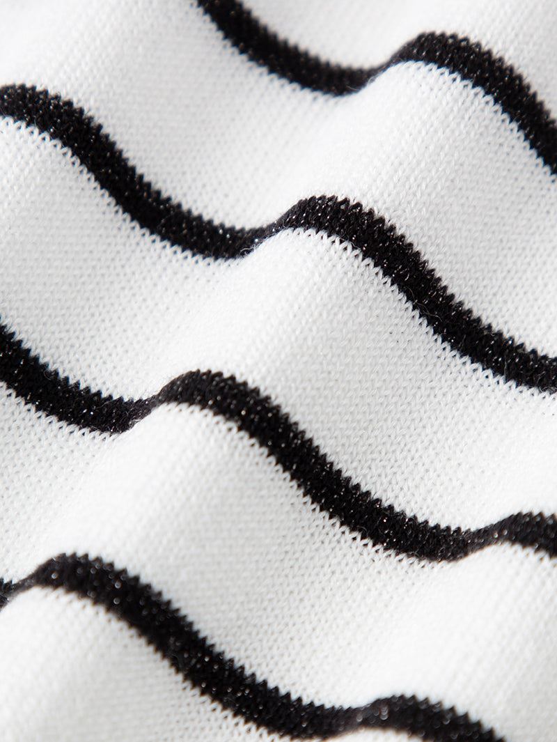 Stripe V Neck Lyocell Knit Cardigan