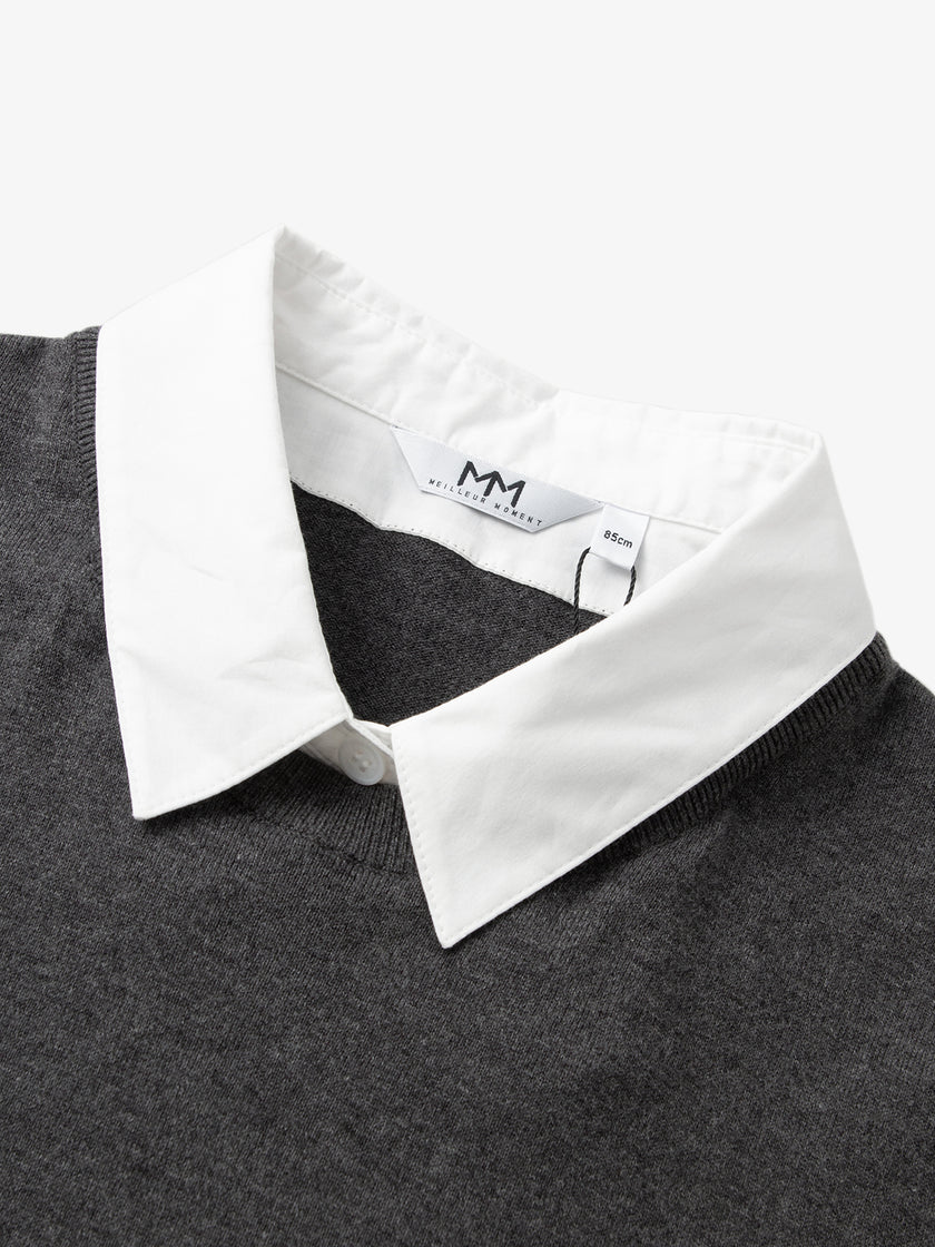 Short Sleeve Shirt Sweater Combo Faux Sweater