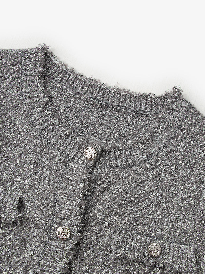 Meilleur Moment Women's Grey Round Neck Sleeveless Knitwear 5F213S691