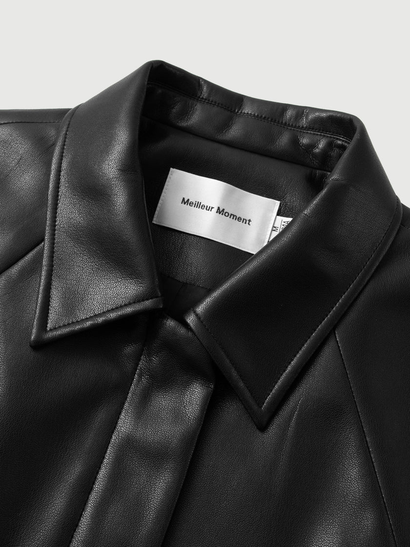 Cropped Faux Leather Raglan  Jacket