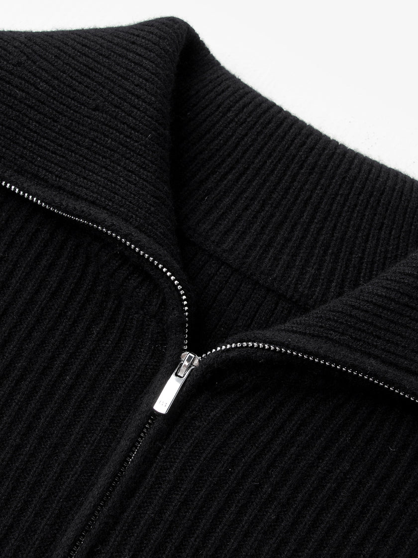 Striped Pure Wool Zipper Polo Sweater