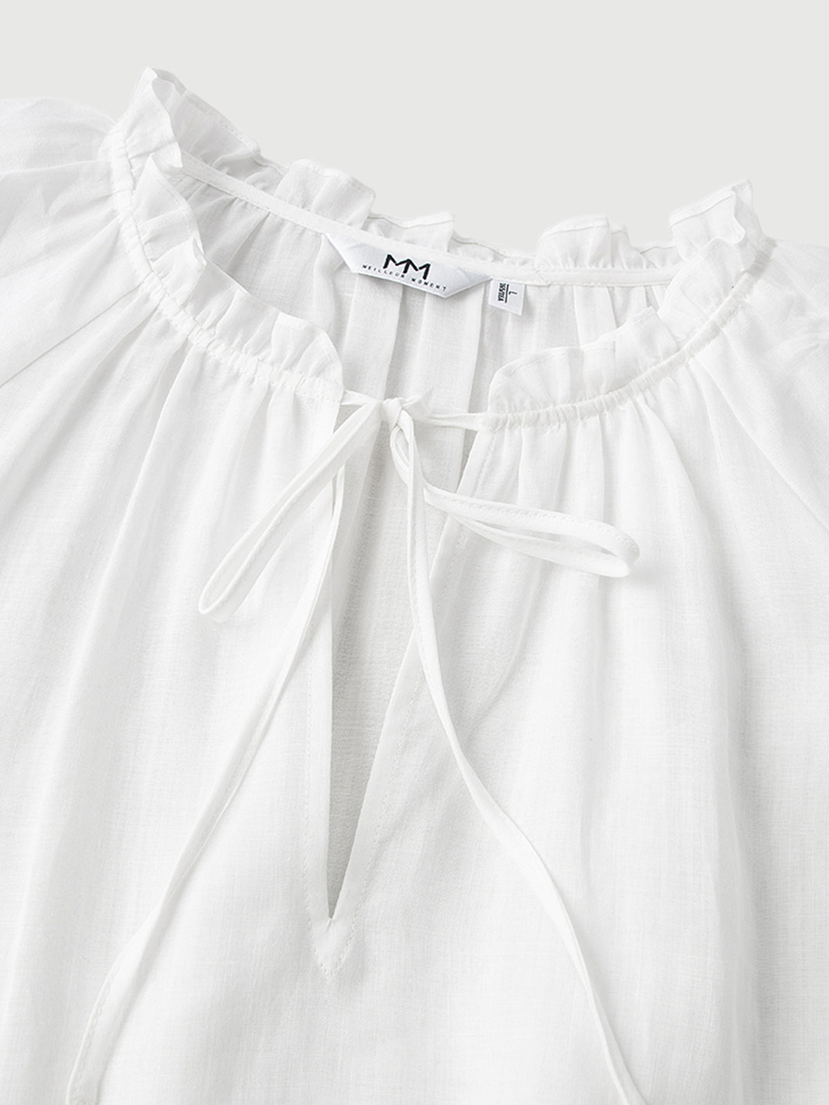 Tie Neck Natural Ramie Blouse Shirt