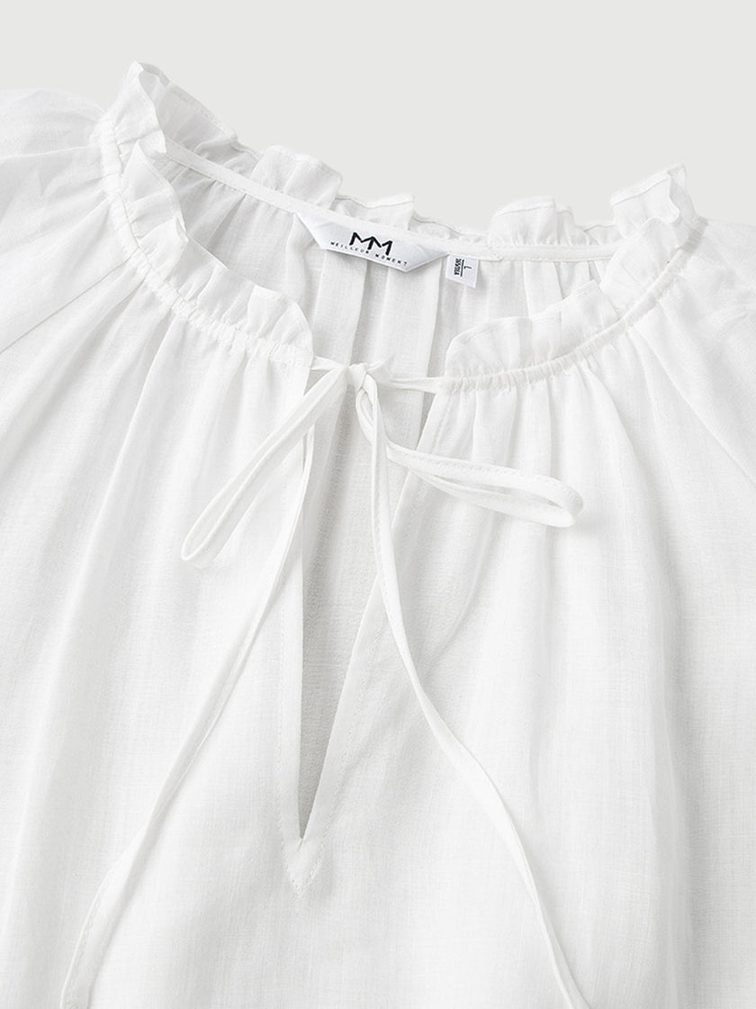 Tie Neck Natural Ramie Blouse Shirt