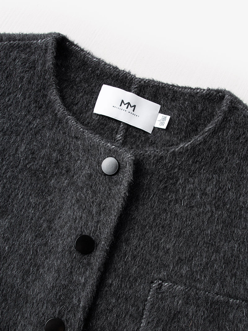 Crew Neck Wool Silk Coat - MEILLEUR MOMENT OFFICIAL STORE NEW YORK