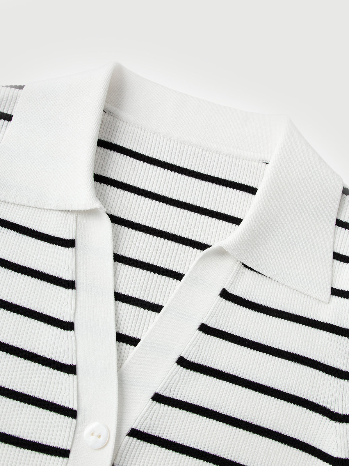 Striped Collared V‑Neck Top