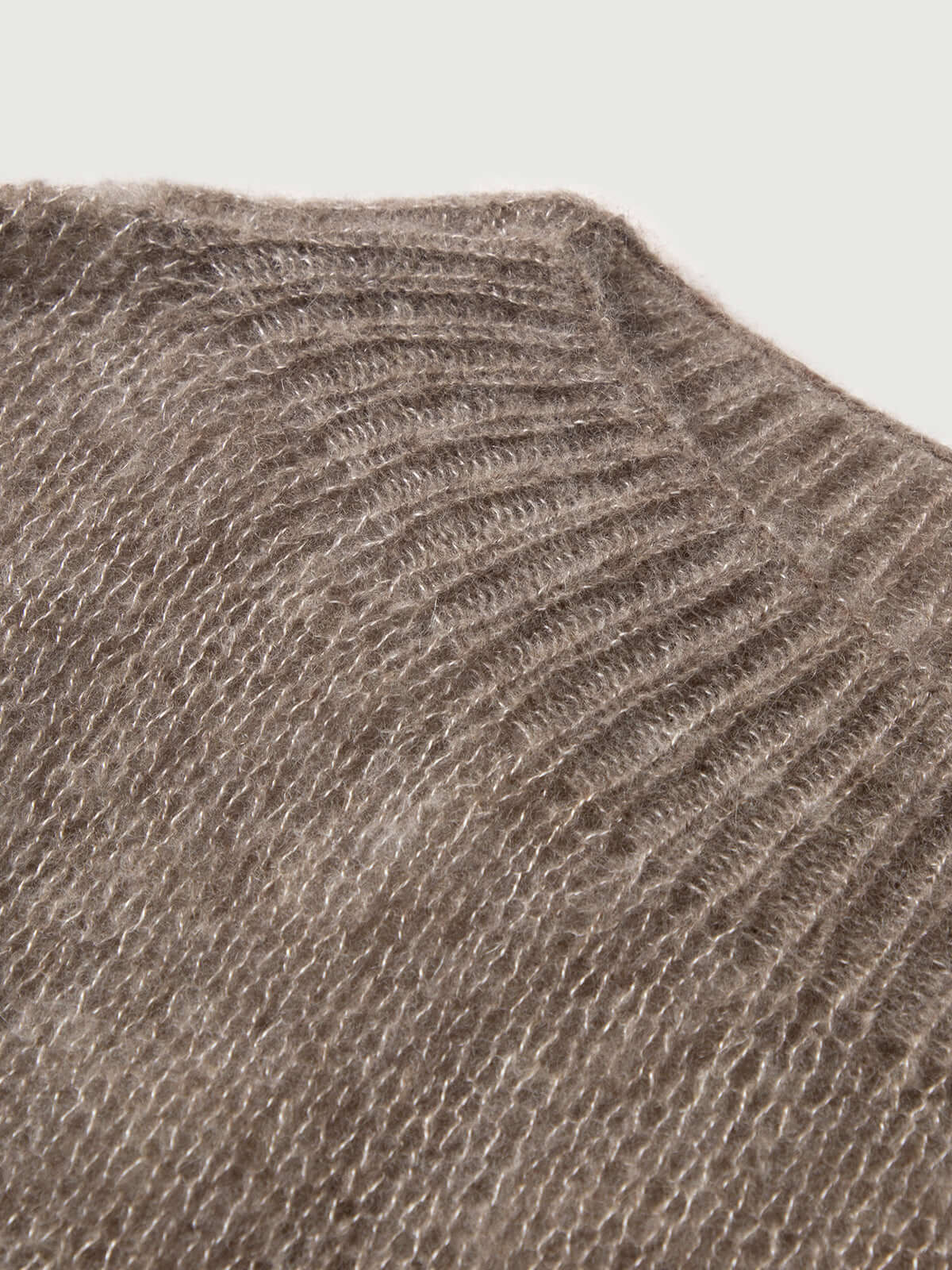 Cashmere-Silk Relaxed Pullover Sweater close-up of the soft fabric and ribbed neckline detail.