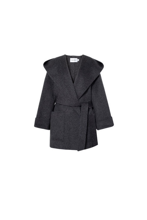 Load image 1 in gallery view. Hooded Belted Wool-Blend Coat