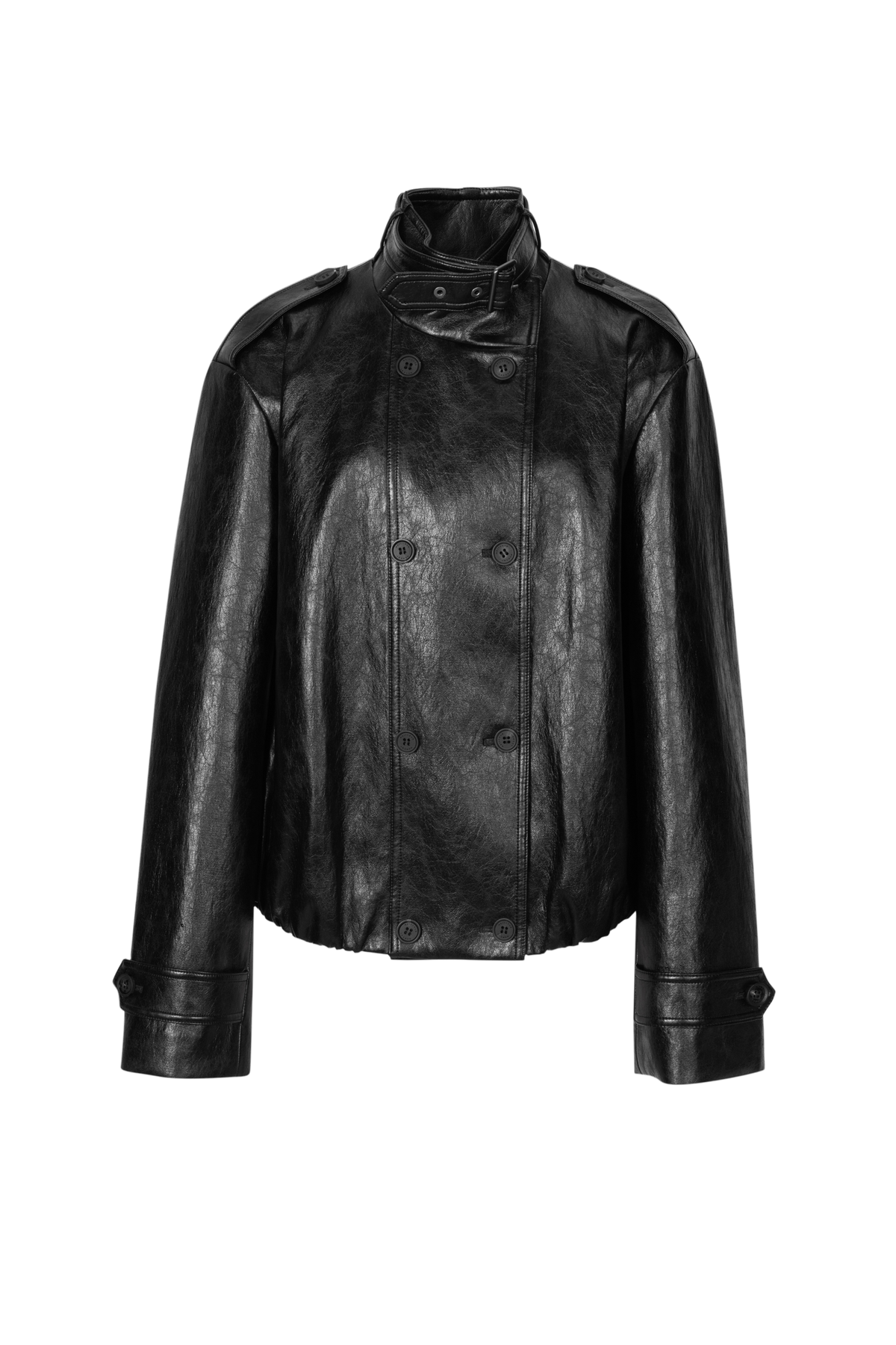 Cropped Stand-Collar Leather Jacket
