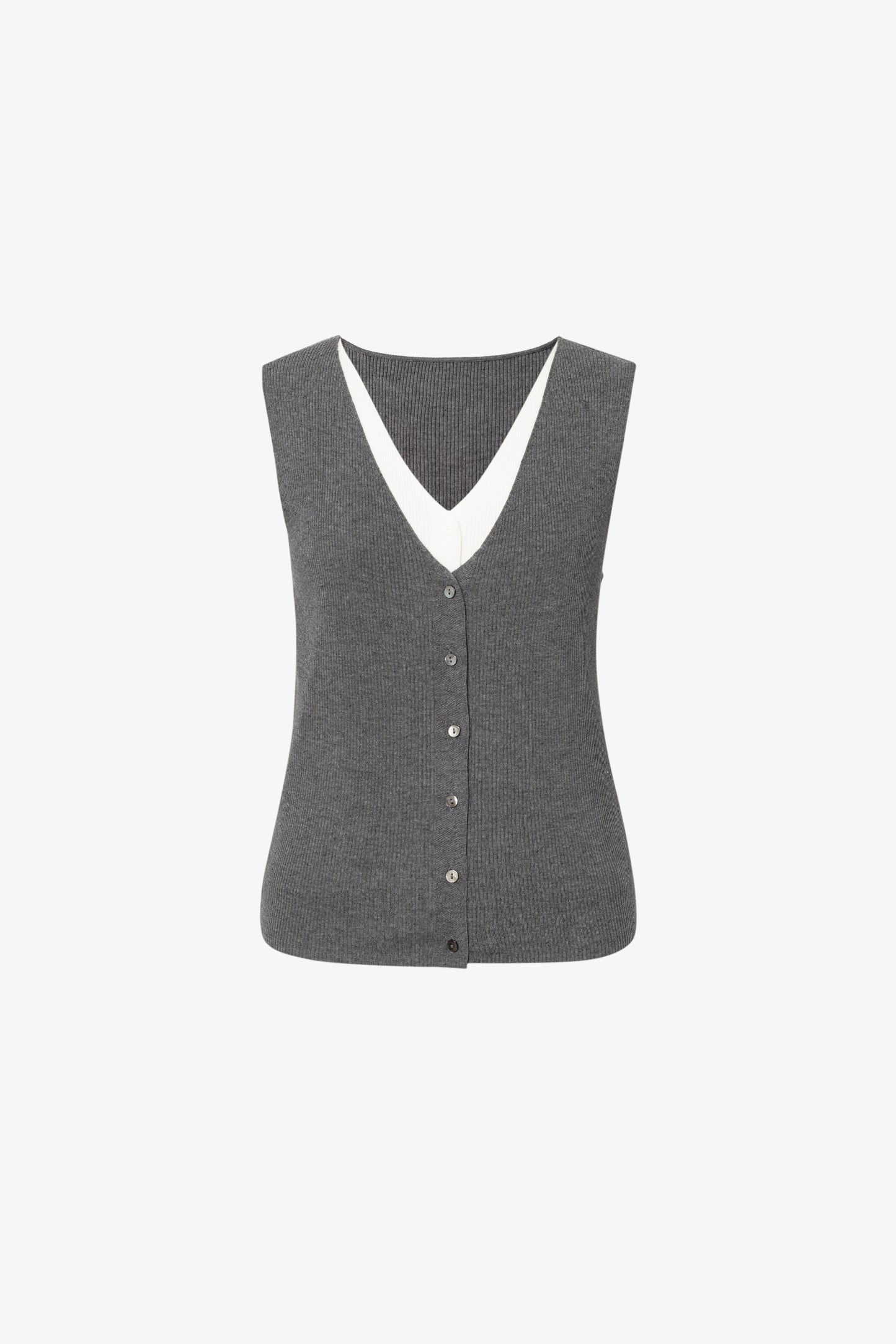 V-Neck Sleeveless Mock-Layered Cardigan