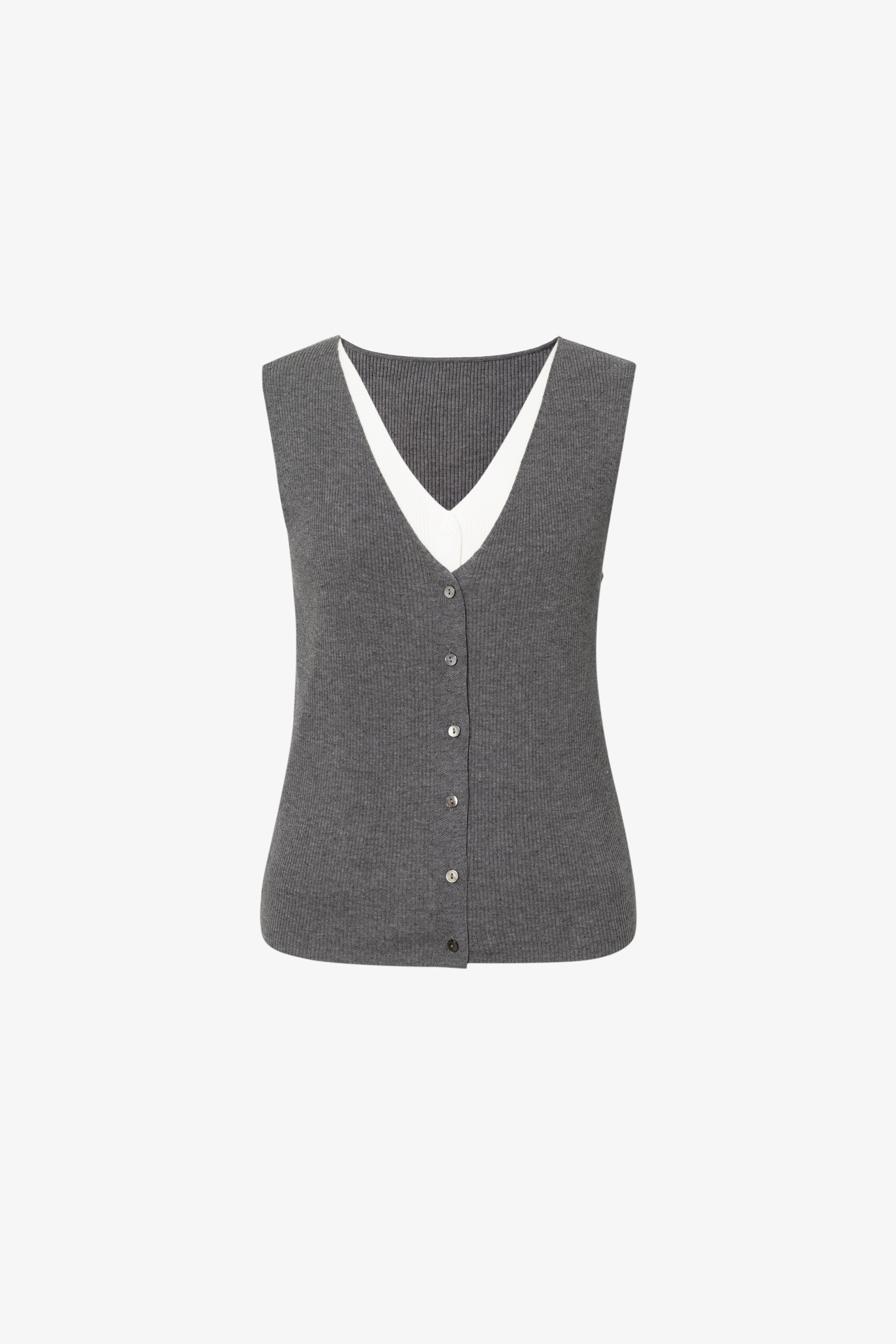 V-Neck Sleeveless Mock-Layered Cardigan
