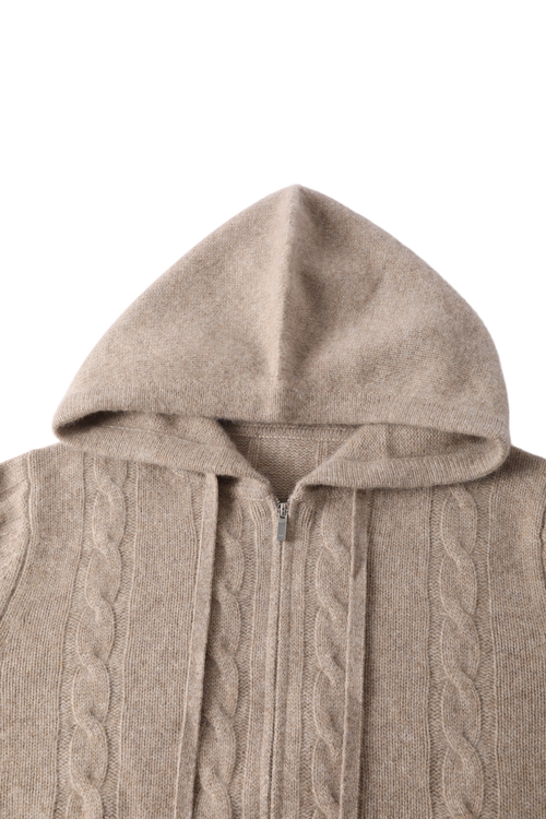 Load image 1 in gallery view. Cable Knit Cashmere Hooded Cardigan