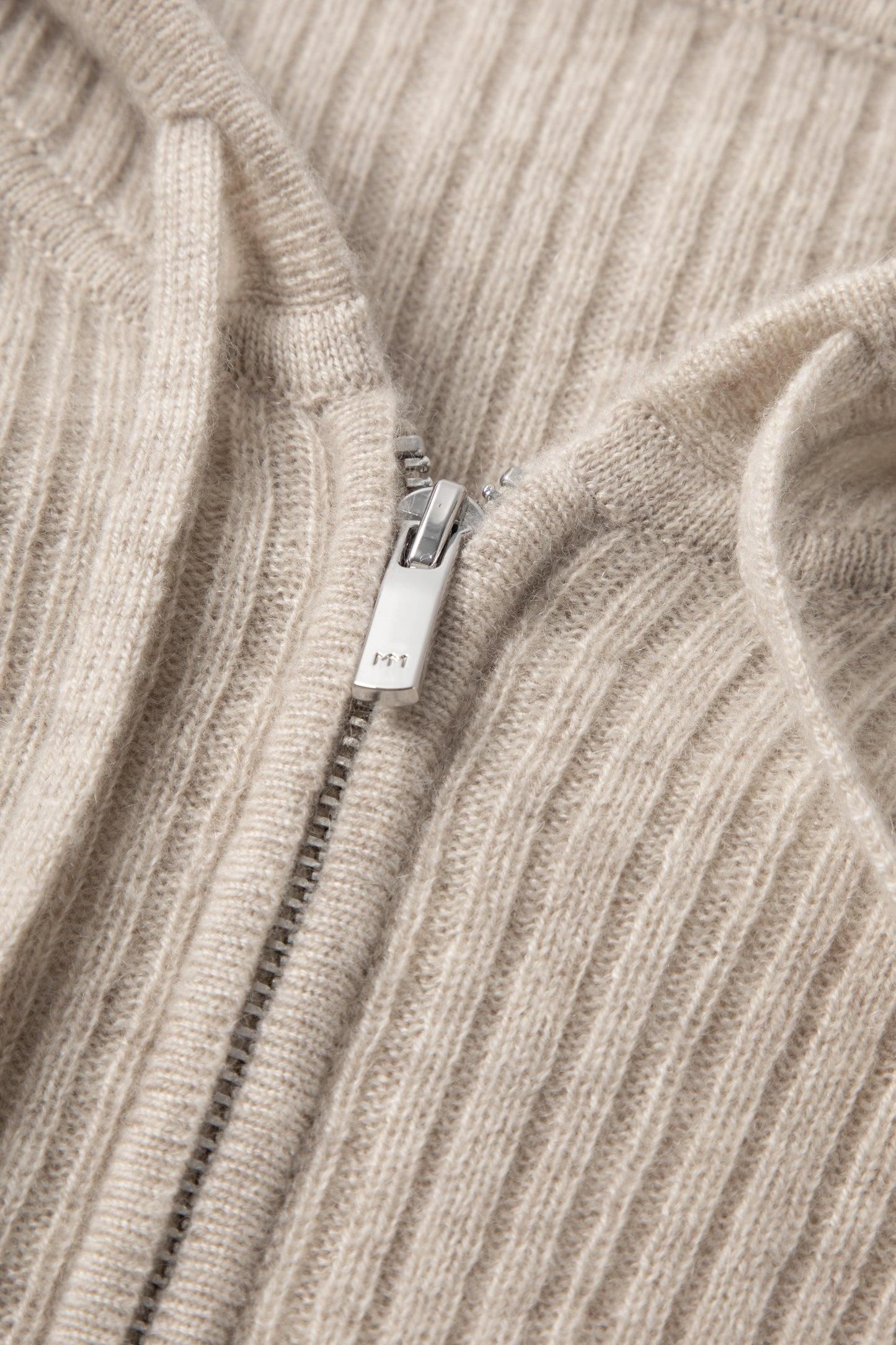 Rib-Knit Cashmere Zip Hoodie