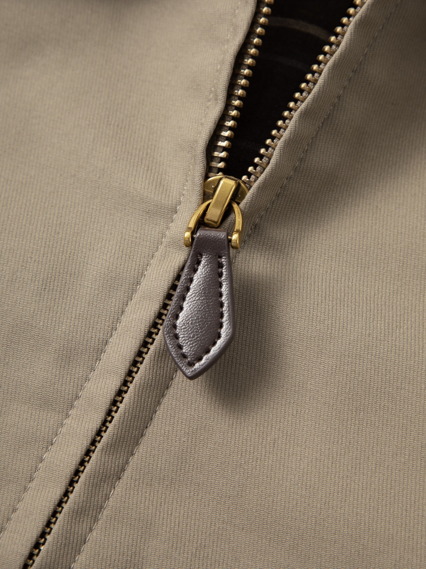 Contrast Leather Collar Zip Jacket