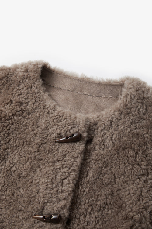 Load image 1 in gallery view. Pure Wool Shearling Jacket with Structured Collar