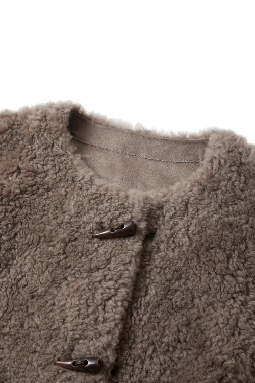 Load image 1 in gallery view. Pure Wool Shearling Jacket with Structured Collar