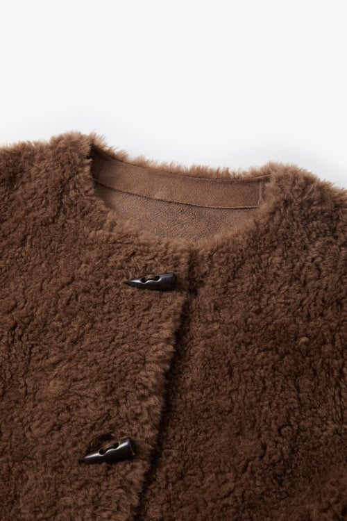 Load image 1 in gallery view. Pure Wool Shearling Jacket with Structured Collar