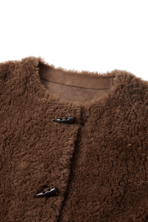 Load image 1 in gallery view. Pure Wool Shearling Jacket with Structured Collar